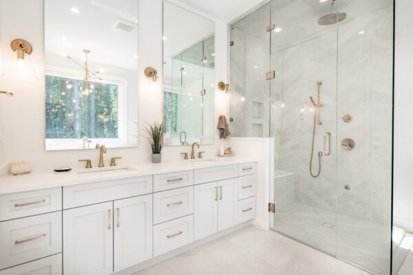 Interior,Bathroom,Photography,With,Glass,Doors,Subway,Tile,Freestanding,Tub